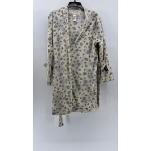 JUSTICE Girls' Gray-White Leopard Print Hooded Wrap Tie Robe SZ 14/16